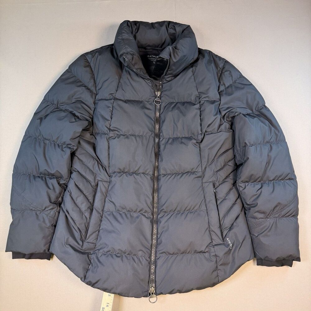 Athleta Downtown Puffer Jacket Womens XL Black Down Filled Full Zip Outdoor Coat